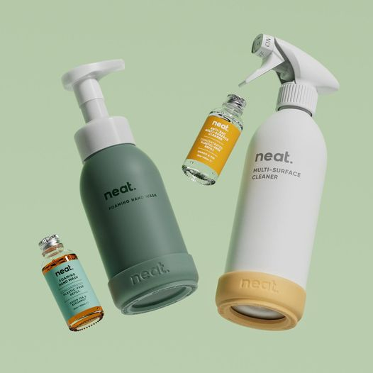 neatclean cleaning refills and bottles in the air