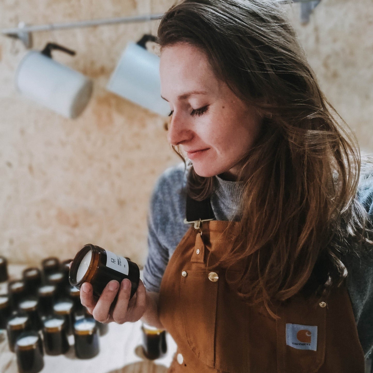 Charley, maker looking at Amber & Musk Soy Wax Candle