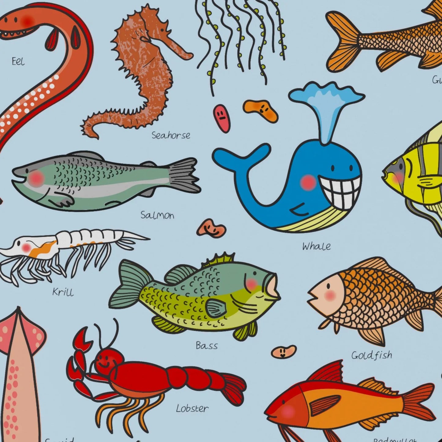 Wrapping Paper & Gift Tag - Children's Cavallini Fish by Rosie Parkinson