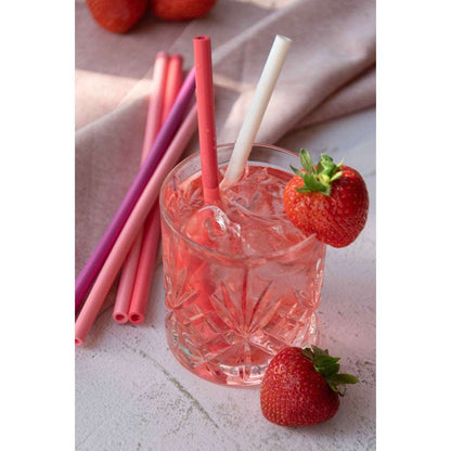 Reusable Silicone Straw in Travel Tin - Pink